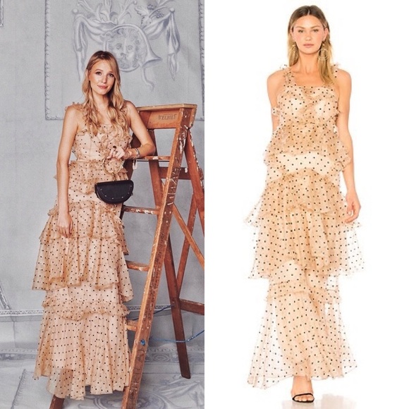 ALICE MCCALL Yoko Polka Dot Tulle Maxi Dress Beige Sz 10 US - Picture 9 of 9